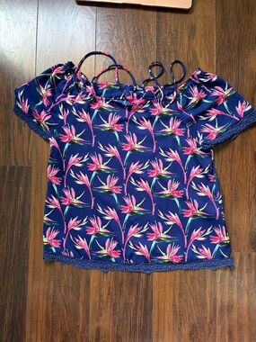 Candie's Navy Floral Off-Shoulder Camisole with Pink Print